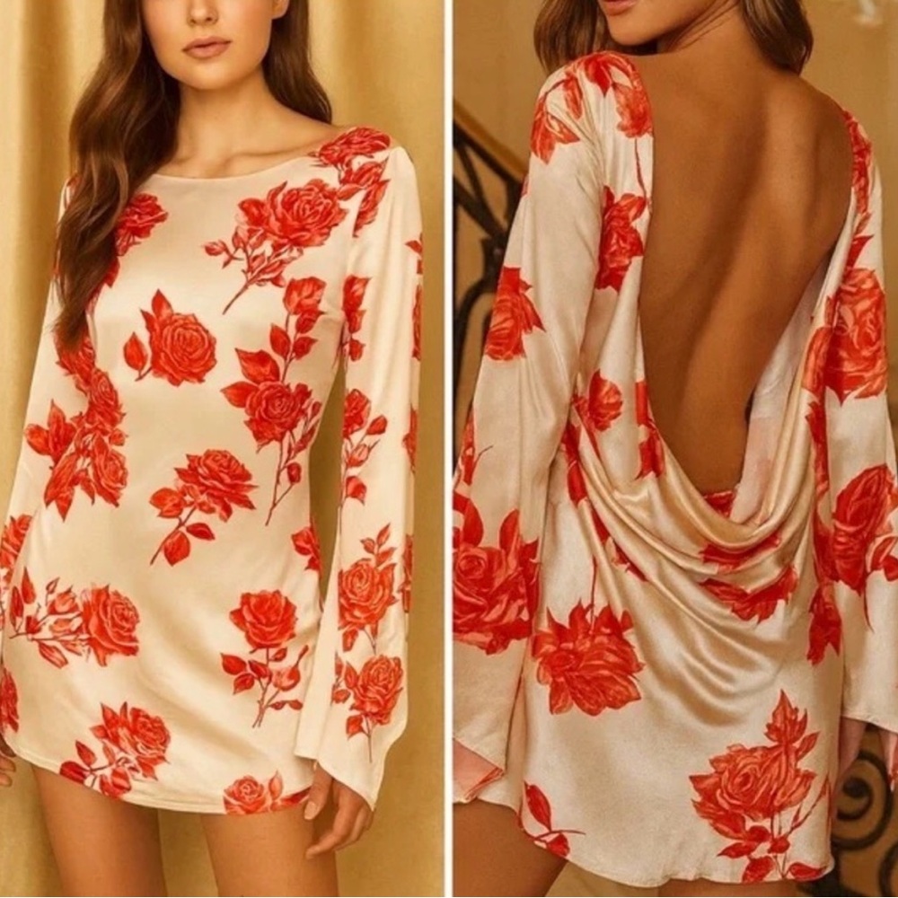 Meshki Red Floral Backless Dress